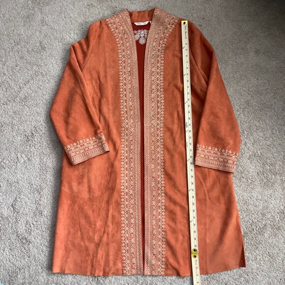 Soft Surroundings Jacket Womens XL Orange Long Embroidered Boho Festival Sueded - Picture 6 of 8